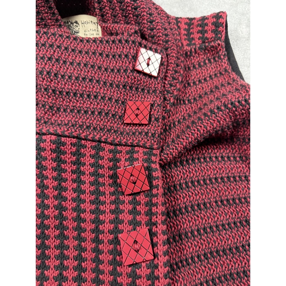 Habitat Sweater Womens Small Red Black Button Knit Vest Asymmetric Artsy Top - Picture 5 of 11